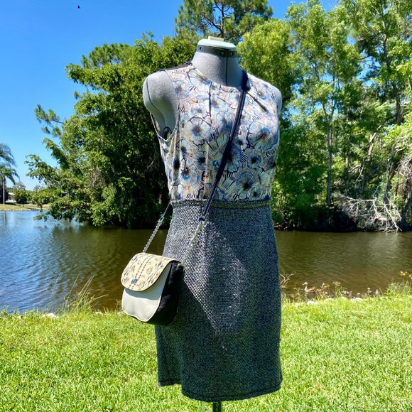 MICHAEL KORS Mott Snake-Embossed Leather Crossbody Cream & Black, Silver Chain - Picture 3 of 15